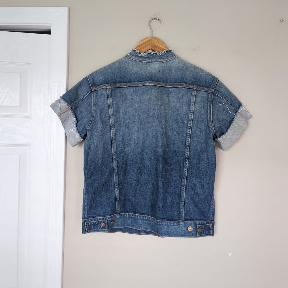 7 For All Mankind Raw Edge Short Sleeve Denim Jacket Large Streetwear Grunge - Picture 3 of 6